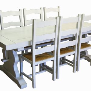 Table monastère blanchi 220 + 6 chaises