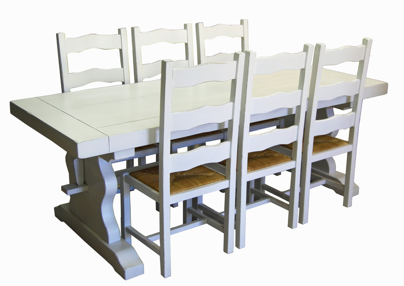 Table monastère blanchi 220 + 6 chaises