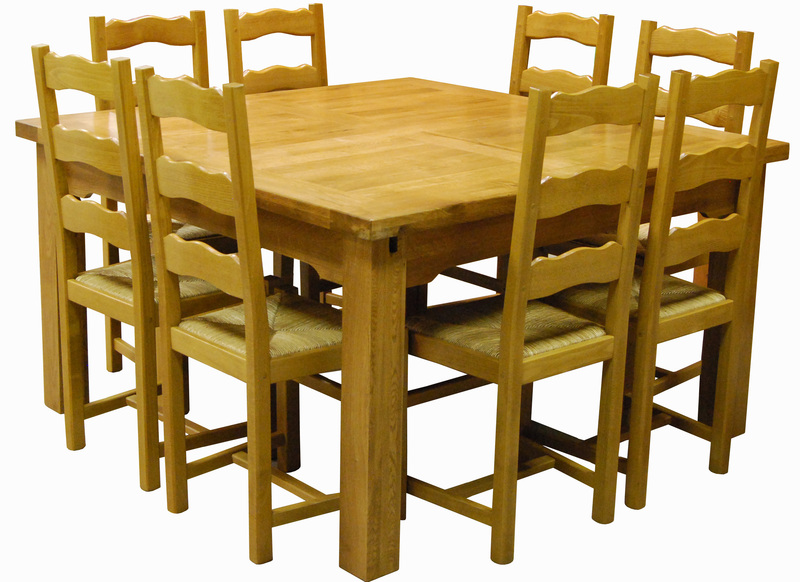 Table carrée chêne Sully +8 chaises, vue 2