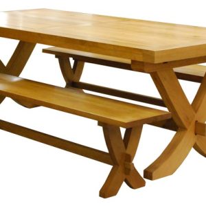 Table chêne 220 pieds X + 2 bancs