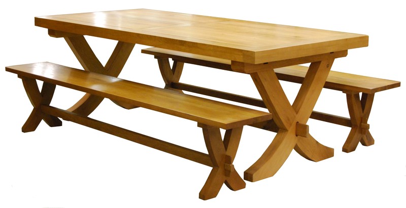 Table chêne pieds X 180 Sully + 2 bancs