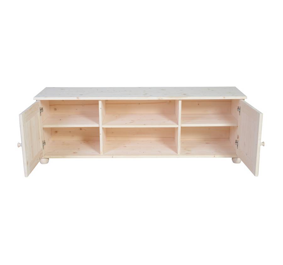 Meuble TV bas pin brut, vue 3