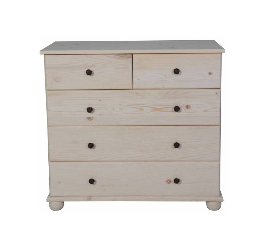 Commode 5 tiroirs pin brut, vue 2