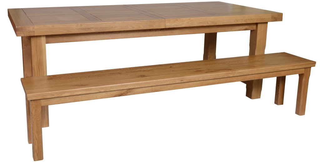 Table de ferme 2.20 chêne Sully+ allonges + 2 bancs